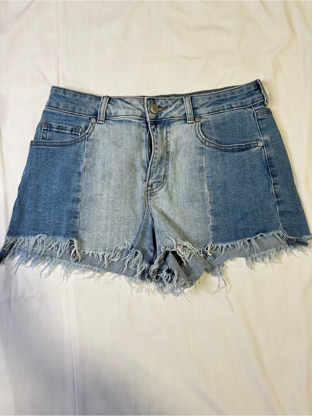 Mossimo Supply Co. Two-Tone Blue Denim Frayed-Hem Shorts